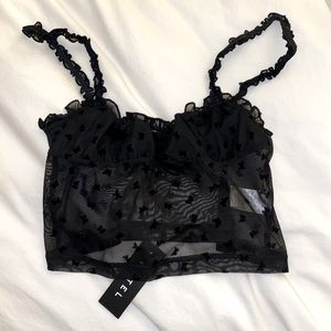 Delora Crop Top in Black Flock Butterfly